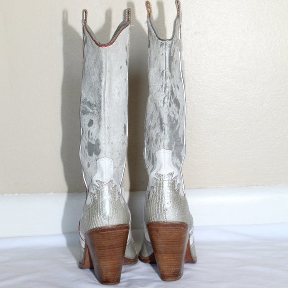 Para Raio White Silver Leather Pointed Toe Brazilian Cowgirl Boots Women's 10M - Picture 7 of 16